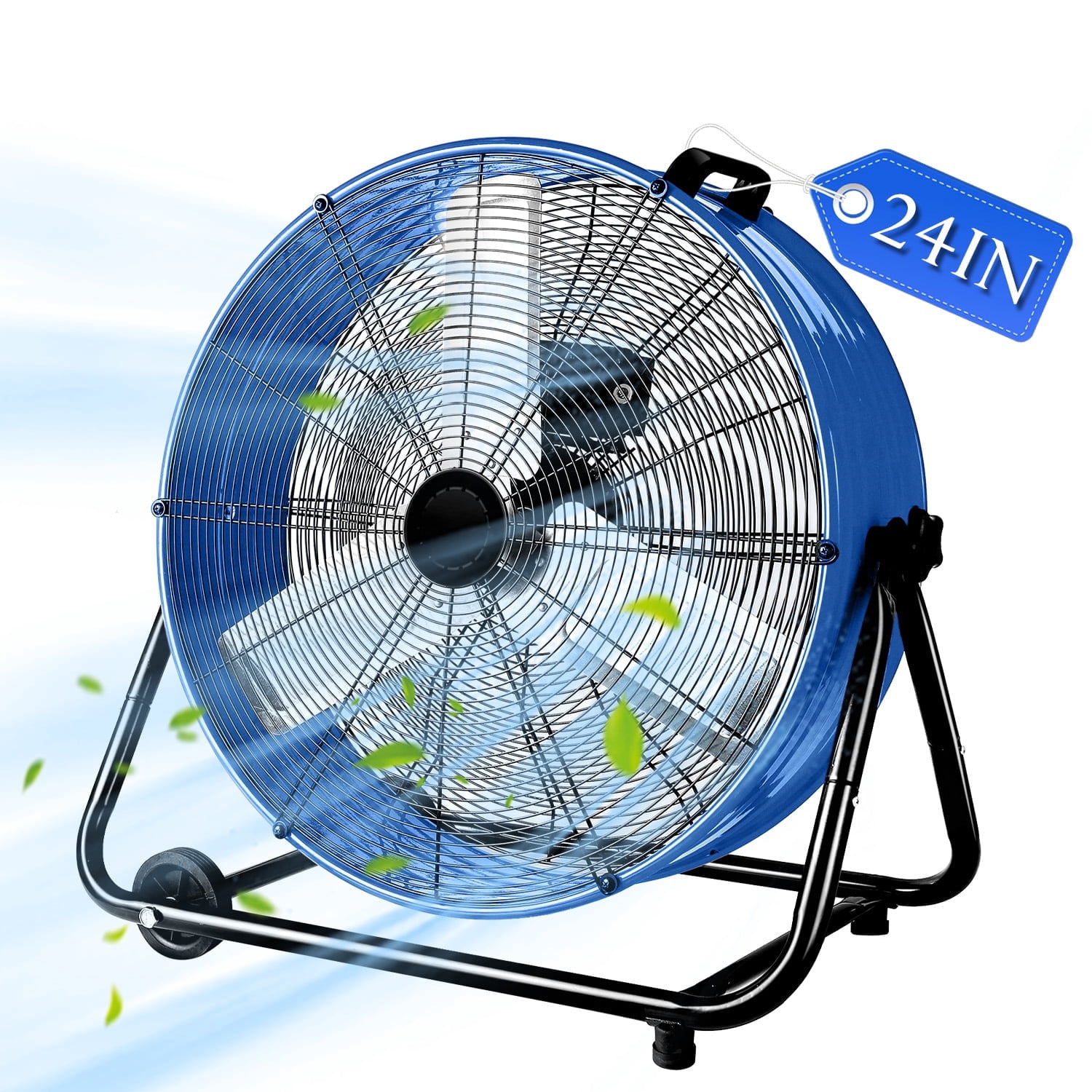 Industrial Fans 24" up to 8800 CFM, High Velocity Fan with 3 Speeds, Heavy Duty Blower Fan Equipped 360° Tilt Air Circulator Recommended Use in Warehouse, Garage, Yard, Blue