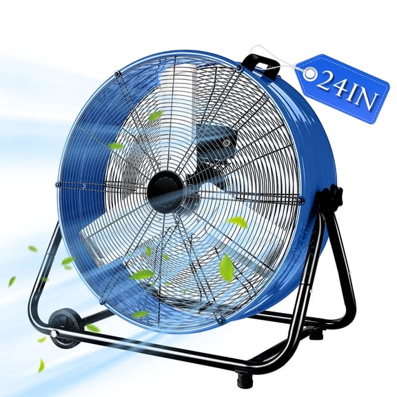 Industrial Fans 24" up to 8800 CFM, High Velocity Fan with 3 Speeds, Heavy Duty Blower Fan Equipped 360° Tilt Air Circulator Recommended Use in Warehouse, Garage, Yard, Blue