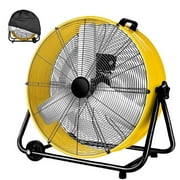 Industrial Fan 24 Inch Heavy Duty Drum 3 Speed 8100 CFM Air Circulation High Velocity Fan For Warehouse, Workshop, Factory, Commercial, Residential and Greenhouse Yellow