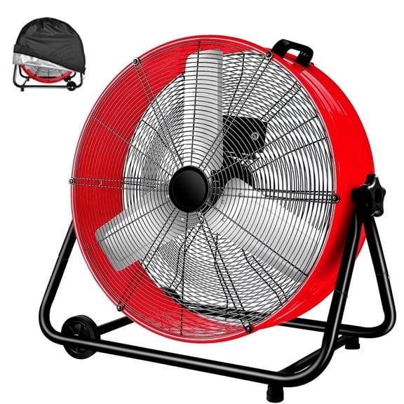Industrial Fan 24 Inch Heavy Duty Drum 3 Speed 8100 CFM Air Circulation High Velocity Fan For Warehouse, Workshop, Factory, Commercial, Residential and Greenhouse Red