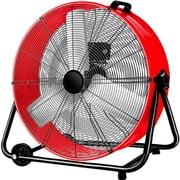 Industrial Fan 24 Inch Heavy Duty Drum 3 Speed 8100 CFM Air Circulation High Velocity Fan For Warehouse, Workshop, Factory, Commercial, Residential and Greenhouse Red