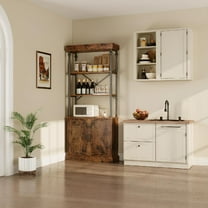 Industrial Farmhouse Bookcase with Doors - 74" Tall Wood & Metal Bookshelf with Storage Cabinet, Vintage Open Shelf Design for Living Room, Home Office, Bedroom, Library