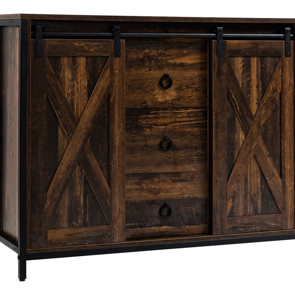 Industrial Farmhouse Buffet Cabinet | Ideal for Living & Dining Rooms, Keeps Items Organized | Made of Particle Board with Rustic Design | Anti-tipping and Anti-slip for Stability