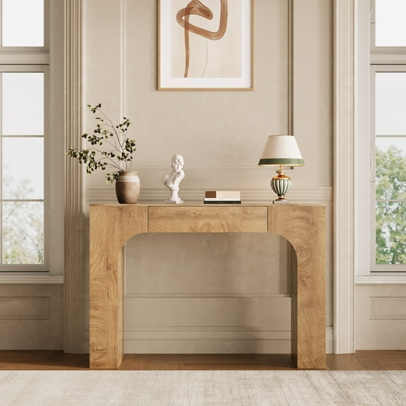 Industrial Farmhouse Console Table - 47 Inch Wooden Entryway Table with Drawer - Slim Accent Sofa Table for Living Room, Hallway, or Foyer - Oak Tree
