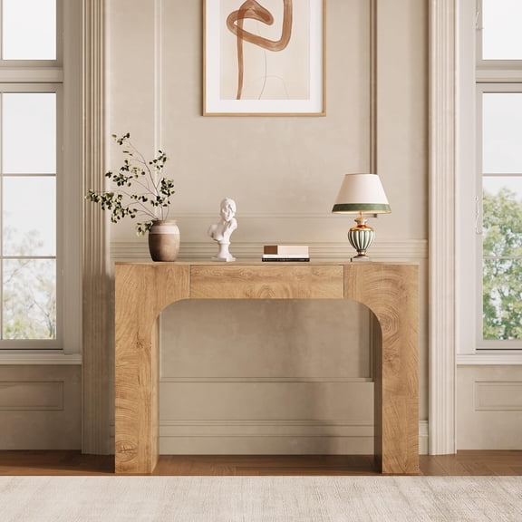 Industrial Farmhouse Console Table with Drawer, 47 Inch Wooden Entryway Sofa Table, Narrow Accent Table for Hallway, Foyer, Living Room, Easy Assembly,Oak