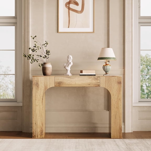 Industrial Farmhouse Console Table with Drawer, 47 Inch Wooden Entryway Sofa Table, Narrow Accent Table for Hallway, Foyer, Living Room, Easy Assembly,Oak
