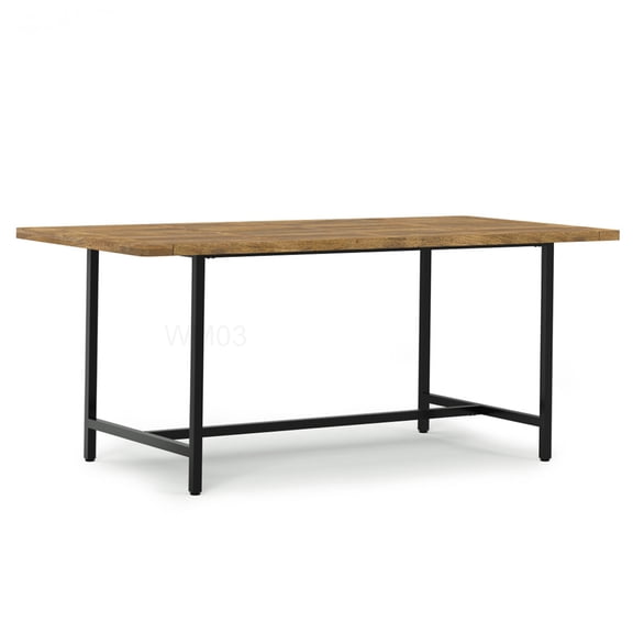 Industrial Farmhouse Dining Table, Brown Burnt Wax Finish, Solid Wood Top