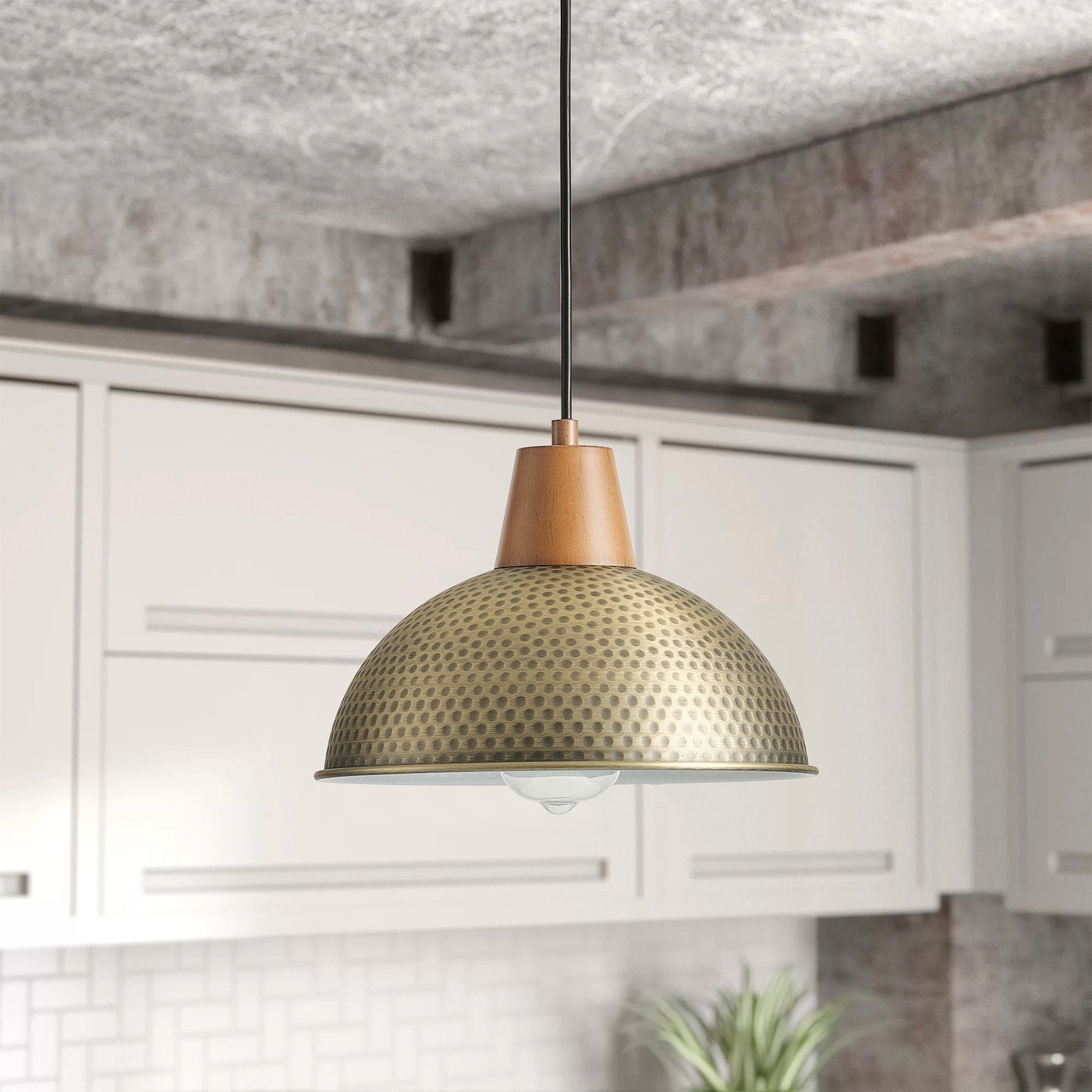 Industrial Farmhouse Pendant Light Fixture with Metal Shade and Faux ...