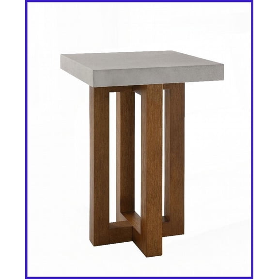 Industrial Faux Concrete Coffee Table with Walnut Base  Easy-Clean, Lightweight for Living Room