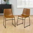 thumbnail image 1 of Industrial Faux Leather Dining Chairs Set of 2, Whiskey Brown Armless Dining Chairs, with Back& Black Metal Legs, 1 of 5