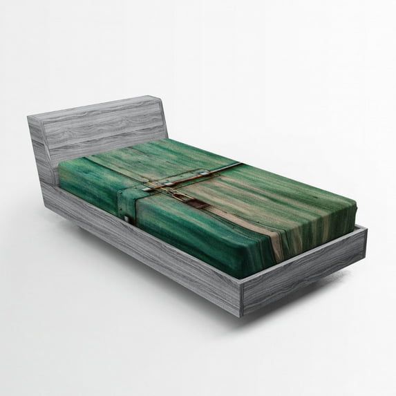 Ambesonne Industrial Fitted Sheet, Old Closed Door, Twin XL Size, Green Brown