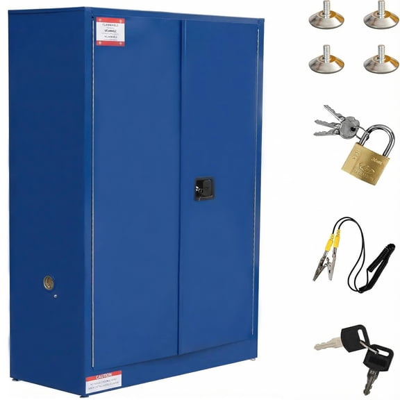 Industrial Flammable Safety Cabinet, Double-Wall Galvanized Steel - Fireproof Storage, Manual Close Doors, Adjustable Shelves, Yellow - Secure Flammable Liquid Storage