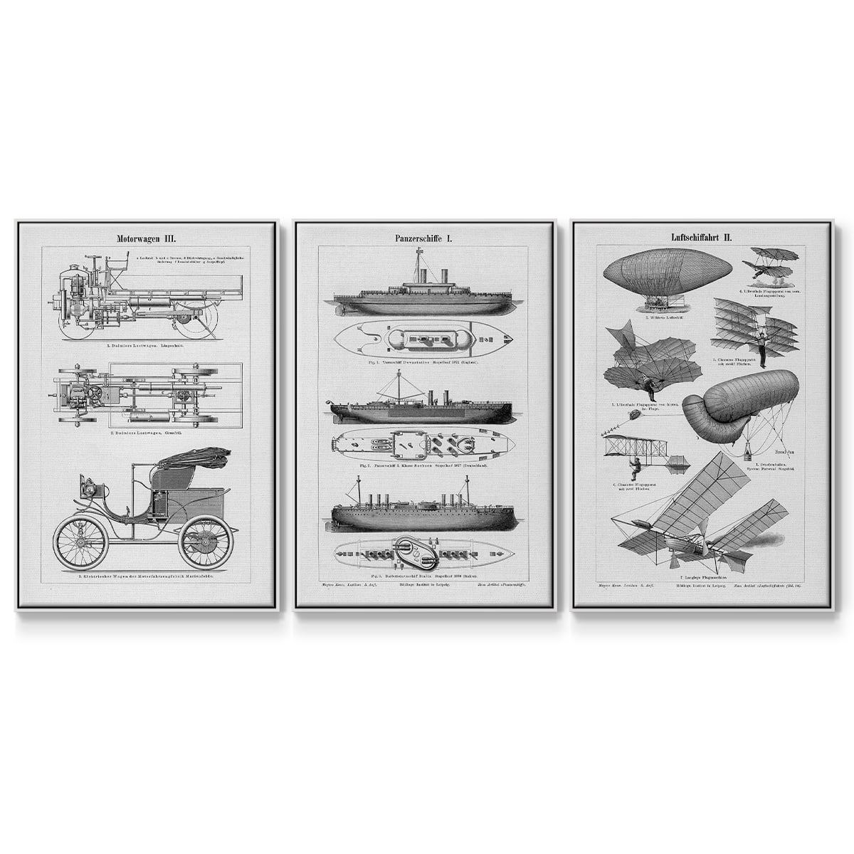 Industrial Flight - Framed Premium Gallery Wrapped Canvas L Frame 3 Piece Set - Ready to Hang