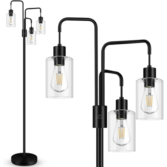Industrial Floor Lamp for Room,Glass Lampshade,Modern Stand Up Lamp with 3 Light,Simple Design Floor Lamp for , Room, Office, Room, Reading