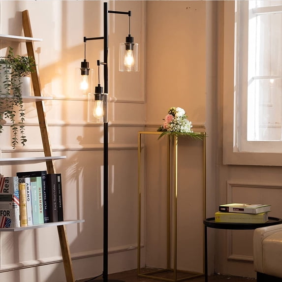 Industrial Floor Lamp for Living Room, 3 Floor Lamp Hanging Bubble Glass Shade