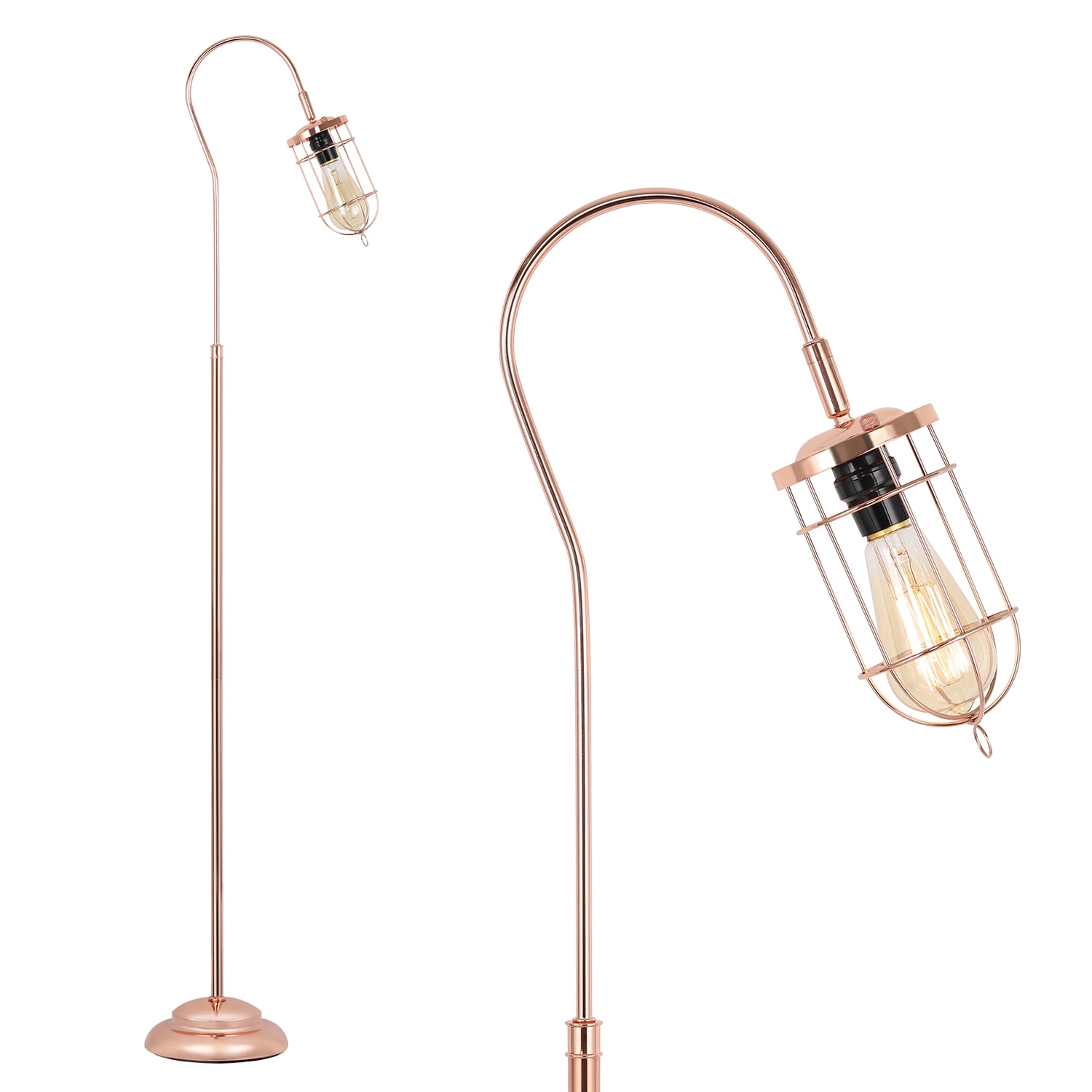 Industrial Floor Lamp with Adjustable Cage Shade, Rustic Floor Lamp, Lantern Floor Lamp for Living Room, Bedroom, Office