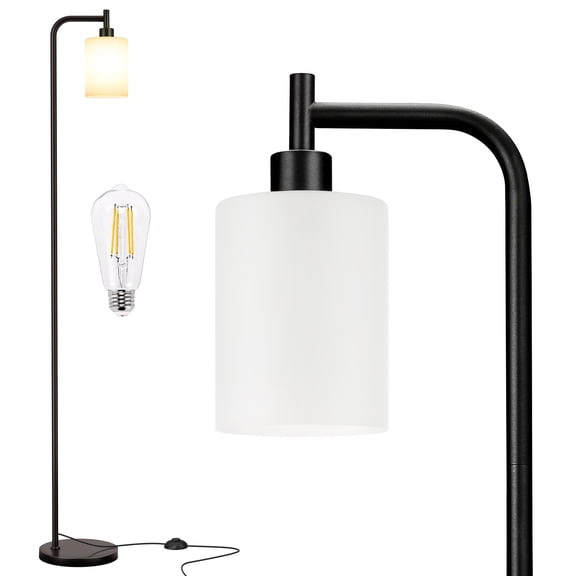 Industrial Floor Lamp with Glass Shade , LED Bulbs, Foot Pedal Switch, Easy Assembly