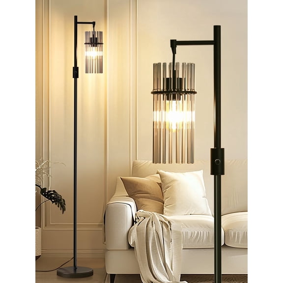 Industrial Floor Lamps for Living Room, Dimmable Floor Lamp Modern Standing Lamps with Glass Lampshade, Rotary Switch, LED Bulbs, Tall Lamps for Bedroom, Office (1 Lampshade