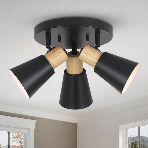 Industrial Flush Mount Ceiling Light Fixture, 3-Lights Multi-Directional Rotating Ceiling Lamp, Metal Black Kitchen Light Fixtures Ceiling Mount, Vintage Bedroom Ceiling Lights for Hallway