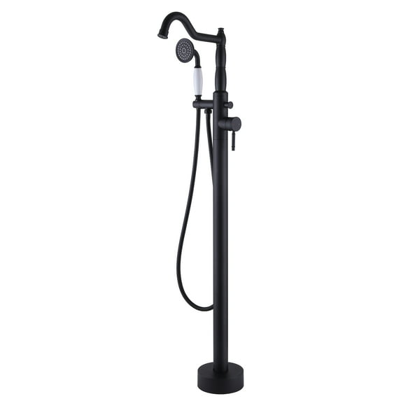 Industrial Freestanding Clawfoot Tub Faucet with Hand Shower, Brass Bathroom Wand Floor Mounted Tub Faucet