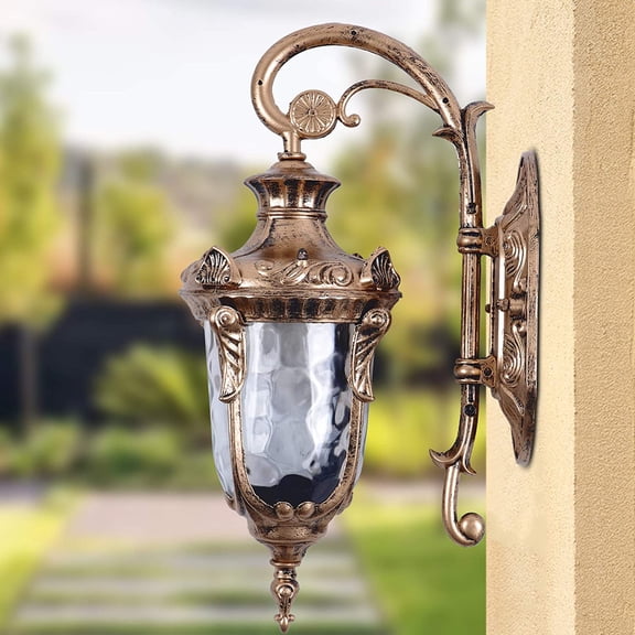 Industrial Garden Wall Light Fixtures Waterproof Wall Lamp Translucent Glass Lampshade Porch Lights (Golden)