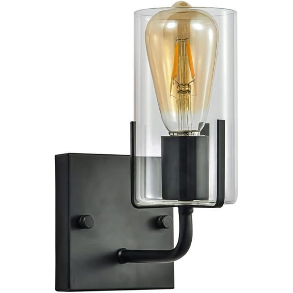 Industrial Glass Wall Lamp 2-Lights Black Metal Wall Sconce, Retro Wall Mount Light E27 Wall Lighting Fixture, E27 Headboard Lamps for Home Bedroom Bedside Living Room