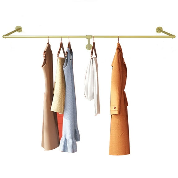 Industrial Gold Clothes Rack Pipe Clothes Hanging Pole Shelves Wall Mounted