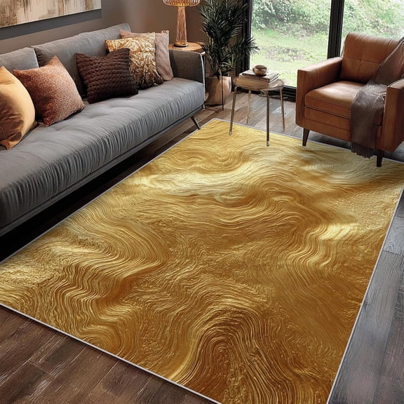 Industrial Gold Textured Area Rug, Modern Design Carpet, Washable Non Slip Soft Low Pile, Living Room Bedroom Kitchen Office Mat 2x3ft