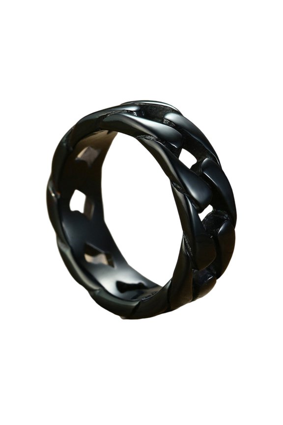Industrial Gothic Chain Link Titaniums Steel Band Rings With PVD Coating