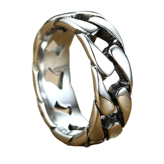 Industrial Gothic Chain Link Titaniums Steel Band Rings With PVD Coating