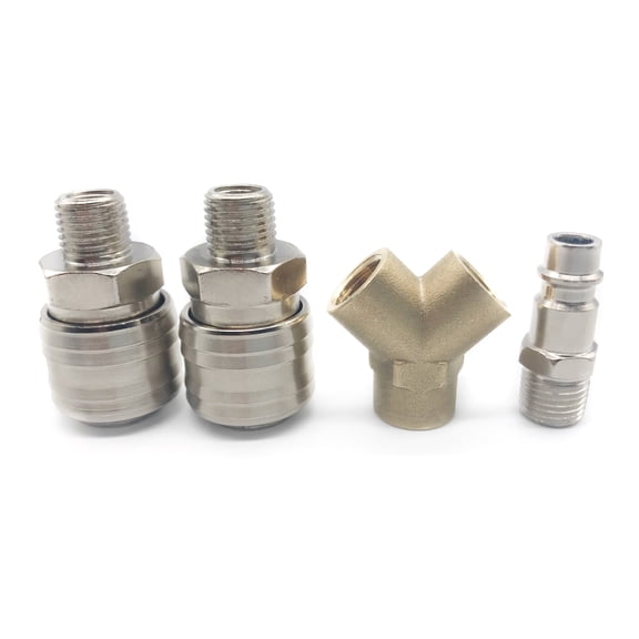 Industrial Grade 2-Way Compressed Air Distributor with Couplings 1/4 Inch Air Hose Quick Coupler Distributor