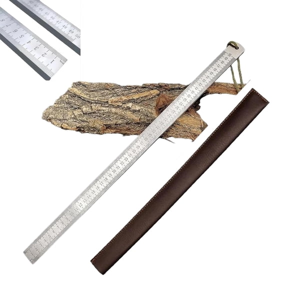 Industrial Grade 20-Inch Stainless Steel Ruler, Extra-Thick Metal Straight Edge for Workshop, Non-Bendable Measuring Tool with Conversion Table