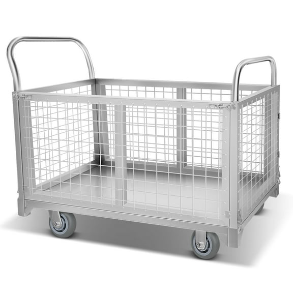 4IN1 Platform Truck Cart with Cage, 2200lbs Foldable Heavy Duty Hand Truck Flatbed Cart with Swivel Wheels,Functional Cage Cart for Industrial, Garage, and Warehouse Applications