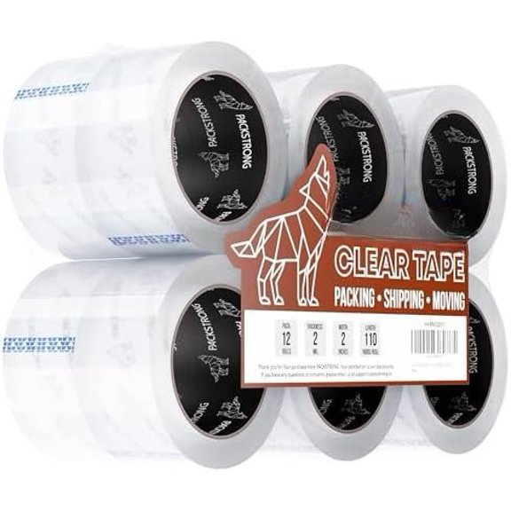 Industrial Grade Clear Packing Tape 12 Rolls - 110 Yards per Roll - 2" Wide x 2 mil Thick, Adhesive Tape for Box Office Moving Packaging Shipping