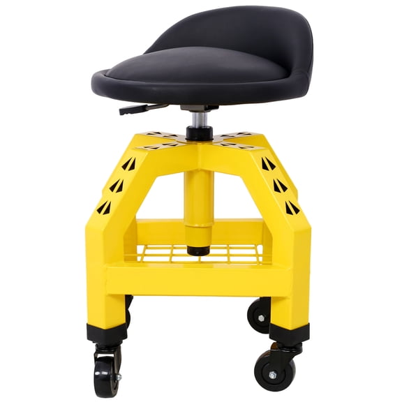 Industrial-Grade Mechanic's Seat - Swivel Wheels for Full Mobility + Wire Grid Shelf for Tool Storage