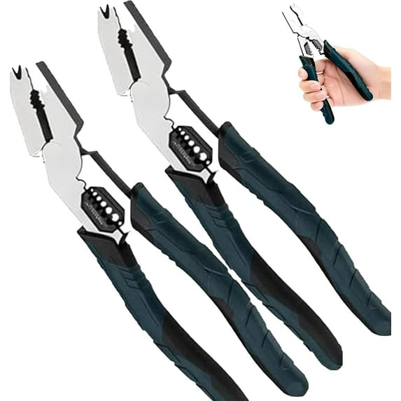 Industrial-Grade Multi-Function Cutting Pliers, 9-in-1 CR-V Heavy-Duty Lineman Plier Tool—Compound Action Leverage Design, Nail Puller/Wire Cutter/Stripper/Crimper for Home & Professional Repair (2)