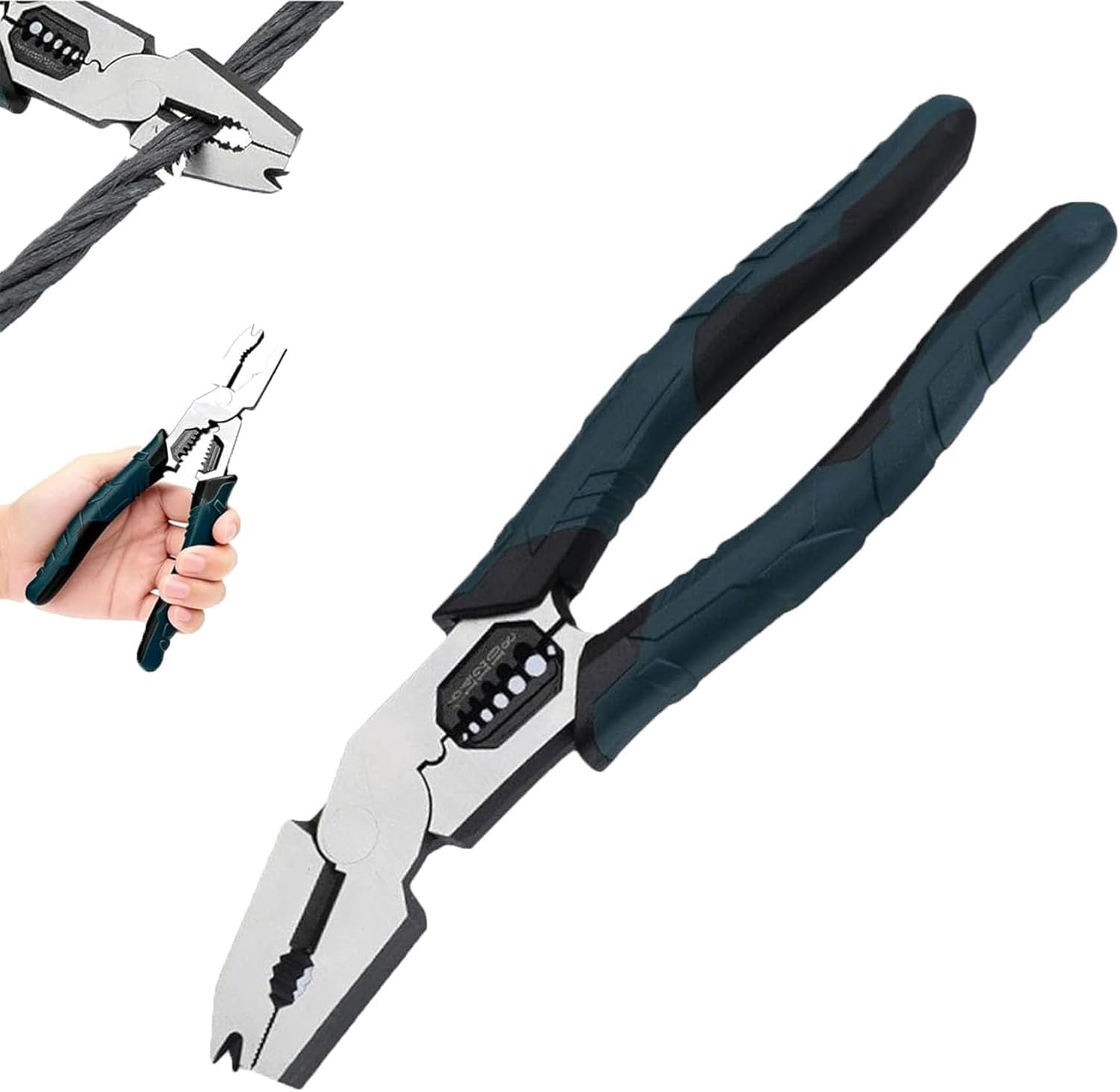 Industrial-Grade Multi-Function Cutting Pliers, 9-in-1 High-Leverage Compound Action Wire Cutter, Stripper and Crimper, Heavy Duty Cr-V Steel Tool for Electrical, Automotive or DIY (1pcs)