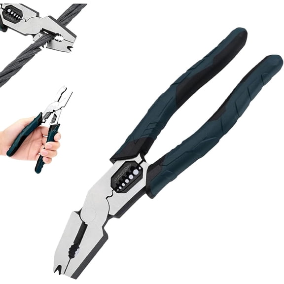 Industrial-Grade Multi-Function Cutting Pliers, 9-in-1 High-Leverage Compound Action Wire Cutter, Stripper and Crimper, Heavy Duty Cr-V Steel Tool for Electrical, Automotive or DIY (1pcs)