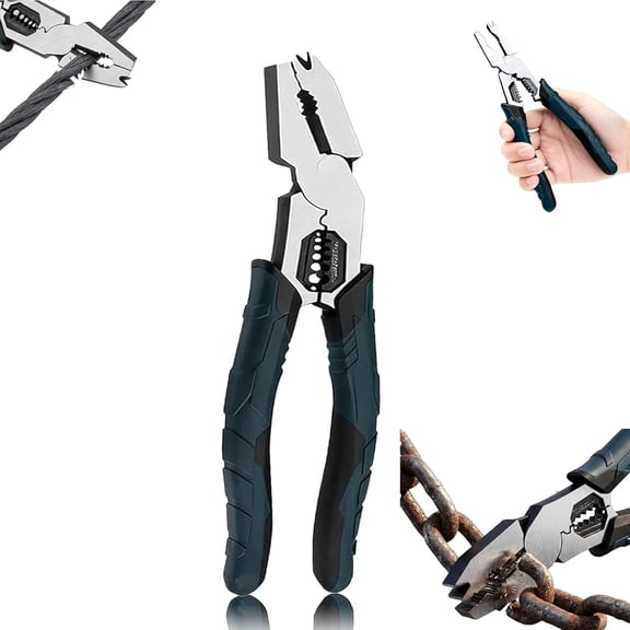 Industrial-Grade Multi-Function Cutting Pliers,9-in-1 Multi Function Pliers with Compound Leverage - Wire Cutter/Stripper, Crimper,Heavy Duty for Electrical, Automotive, HVAC, Construction & DIY