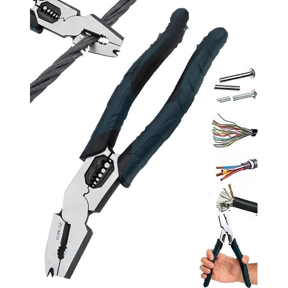 Industrial-Grade Multi-Function Cutting Pliers, 9-in-1 Multi-Functional Pliers Nail Puller, Heavy-Duty Offset Industrial MultiFunction Wire Cutter, High Leverage CR-V Crimper for Repair (1PC)
