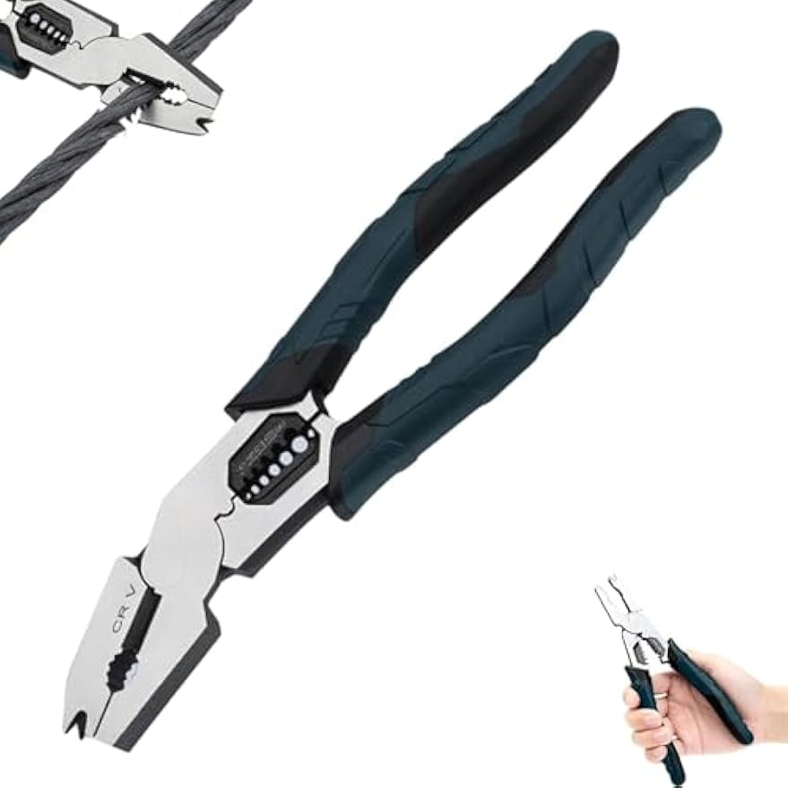 Industrial-Grade Multi-Function Cutting Pliers, 9-in-1 Multi-Functional Pliers Nail Puller, Heavy-Duty Offset Industrial MultiFunction Wire Cutter, High Leverage CR-V Stripper/Crimper