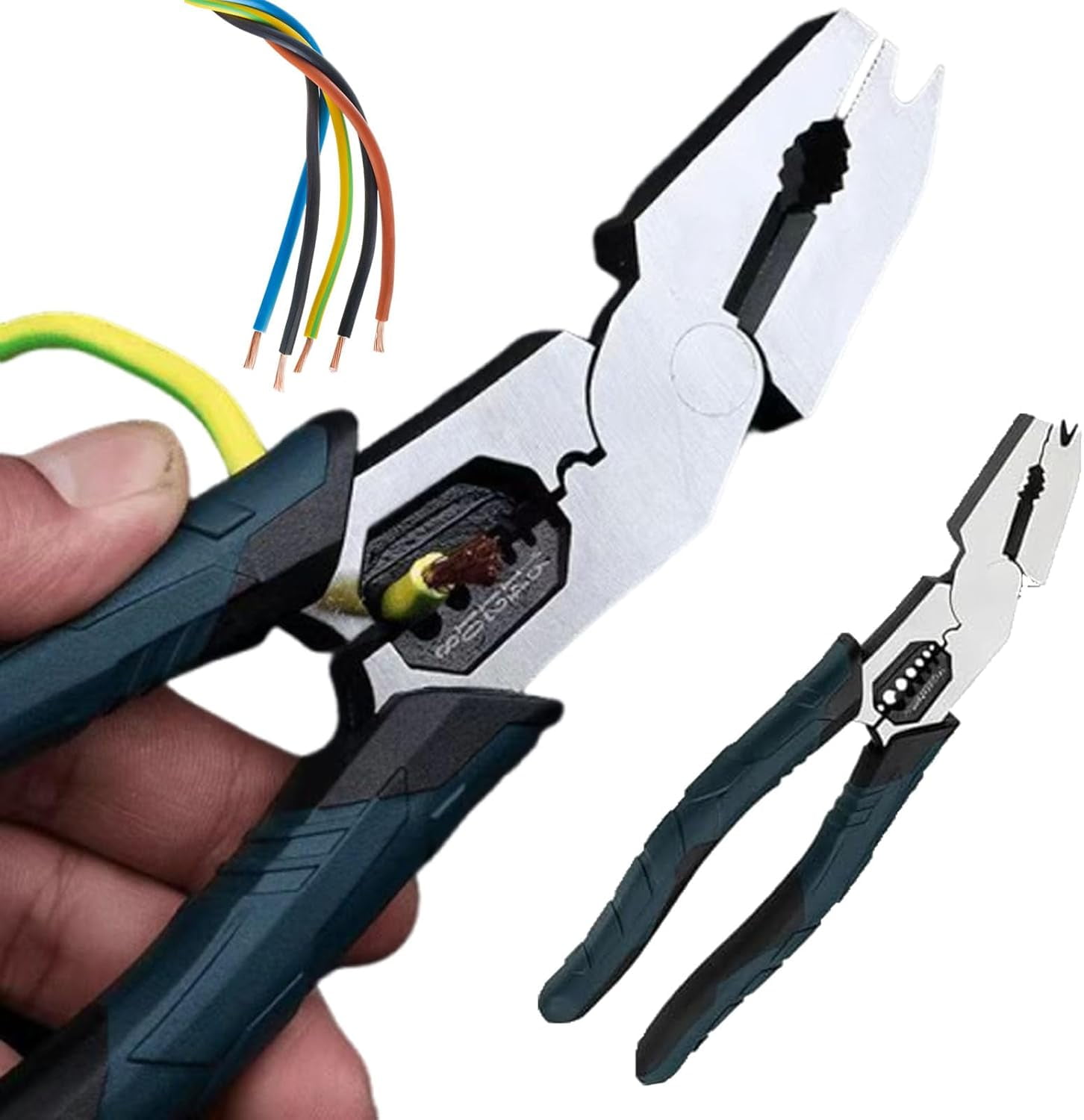 Industrial-Grade Multi-Function Cutting Pliers, 9-in-1 Multi-Functional Pliers Nail Puller/Wire Cutter/Stripper/Crimper—Compound Action Leverage Design, Chromium Vanadium Steel Lineman Plier Tool