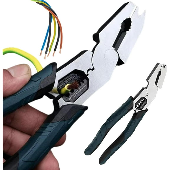Industrial-Grade Multi-Function Cutting Pliers, 9-in-1 Multi-Functional Pliers Nail Puller/Wire Cutter/Stripper/CrimperCompound Action Leverage Design, Chromium Vanadium Steel Lineman Plier Tool