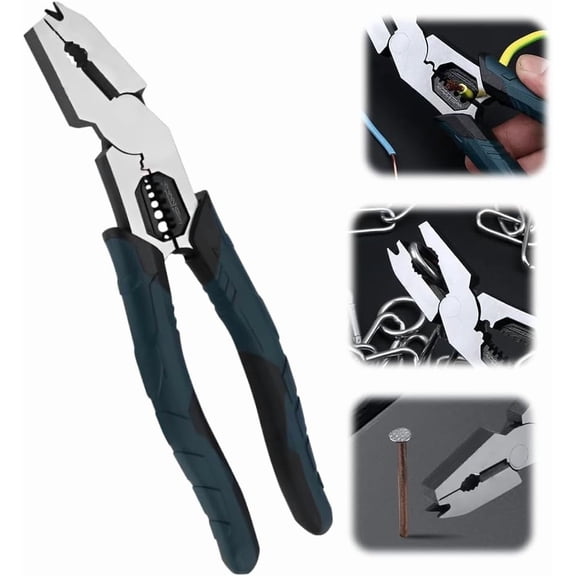 Industrial-Grade Multi-Function Cutting Pliers, 9-in-1 Wire Cutting Pliers, Heavy-Duty Compound Action Leverage Lineman Tool for Versatile 9-in-1 Functionality