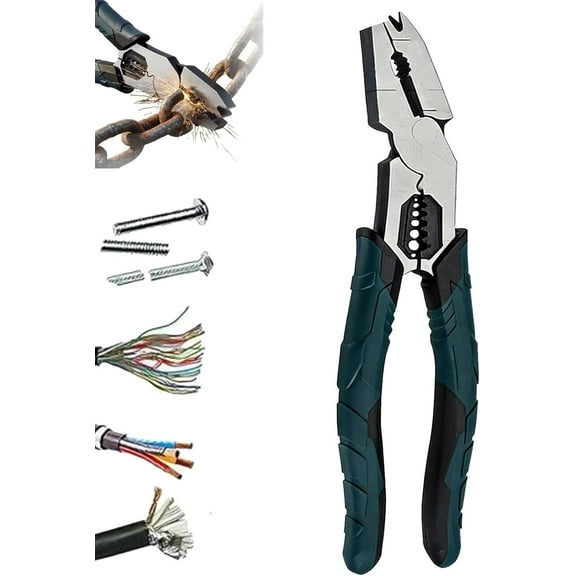 Industrial-Grade Multi-Function Cutting Pliers, Heavy-Duty Compound Action Lineman Pliers with Wire Cutter, Stripper, Crimper & Nail Puller, Soft Grip Handle, 23.5 cm / 9.25 in (1 Pc)