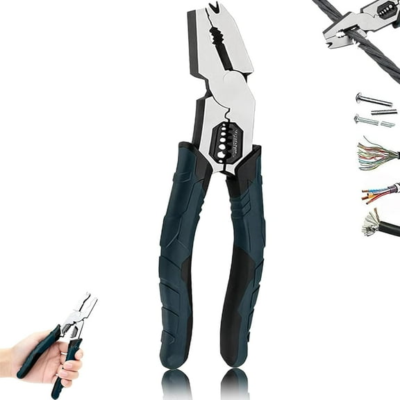 Industrial-Grade Multi-Function Cutting Pliers, Industrial CR-V Pliers,9-in-1 Multi-Functional Plier —Compound Action Leverage Lineman Plier Tool for Repair