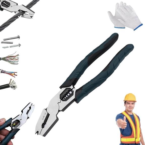 Industrial-Grade Multi-function Cutting Pliers, 9-in-1 Heavy-Duty Compound Action Wire Cutters, CR-V Steel Lineman Pliers with Soft Grip for Electricians, Automotive, Construction & DIY