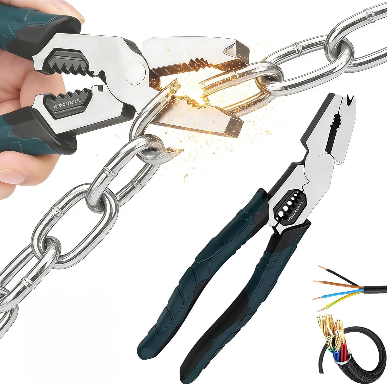 Industrial-Grade Multi-function Cutting Pliers, 9-in-1 Multi-Functional Pliers Nail Puller/Wire Cutter/Stripper/Crimper—Compound Action Leverage Design,Professional Cutting Tool for Home Repair