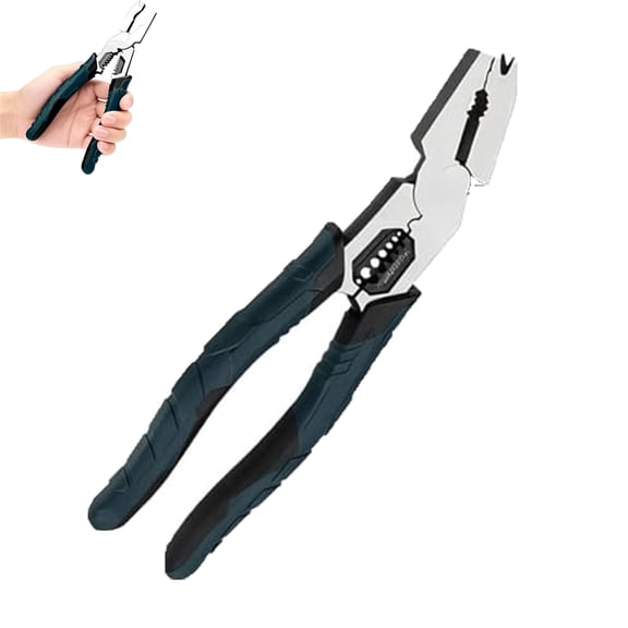 Industrial-Grade Multi-function Cutting Pliers, 9-in-1 Multi-Functional Pliers Nail Puller/Wire Cutter/Stripper/Crimper—Compound Action Leverage Design,(1pcs)