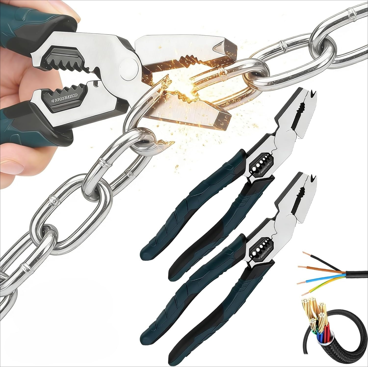 Industrial-Grade Multi-function Cutting Pliers, 9-in-1 Multi-Functional Pliers Nail Puller/Wire Cutter/Stripper/Crimper—Compound Action Leverage Design,Professional Cutting Tool for Home Repair